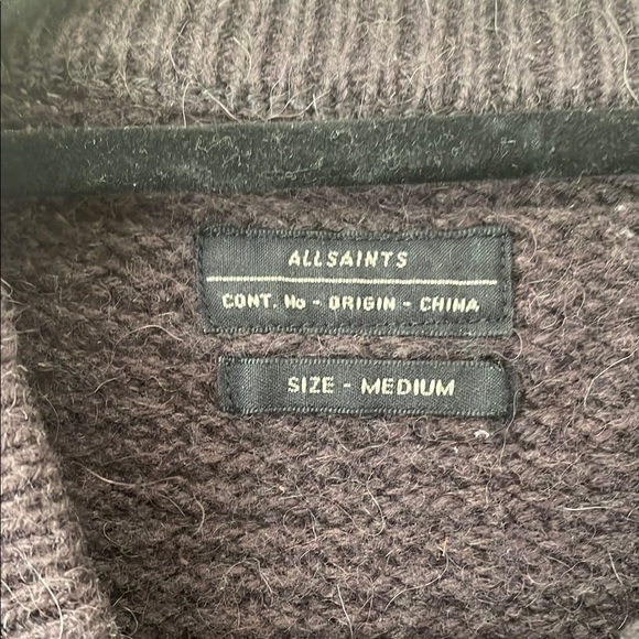 All Saints Brown Zip Up Sweater with Ribbed Cuffs - Picture 2 of 4